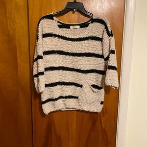 Rewind Black and Cream Striped Women’s XL Sweater with 3/4 Sleeves